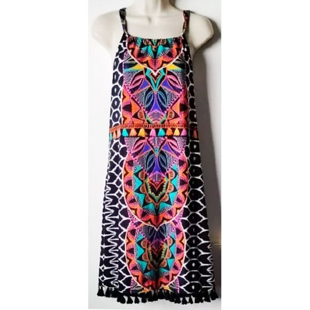 NWOT Trina Turk X Inc Halter Tassel Mini Dress M Tribal Print Tropical Geo - Picture 4 of 13